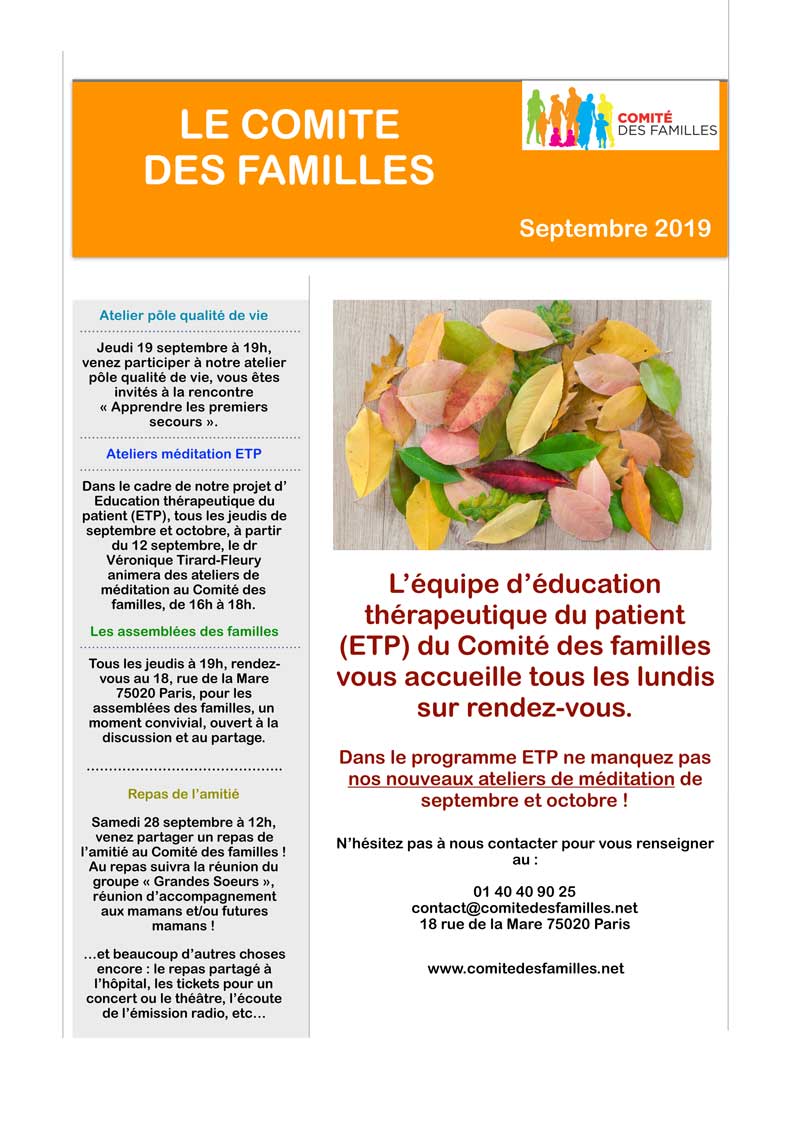 Agenda Comité des Familles Septembre 2019