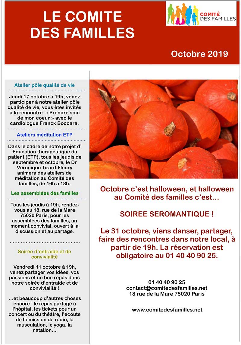 Agenda du Comité des Familles - Octobre 2019