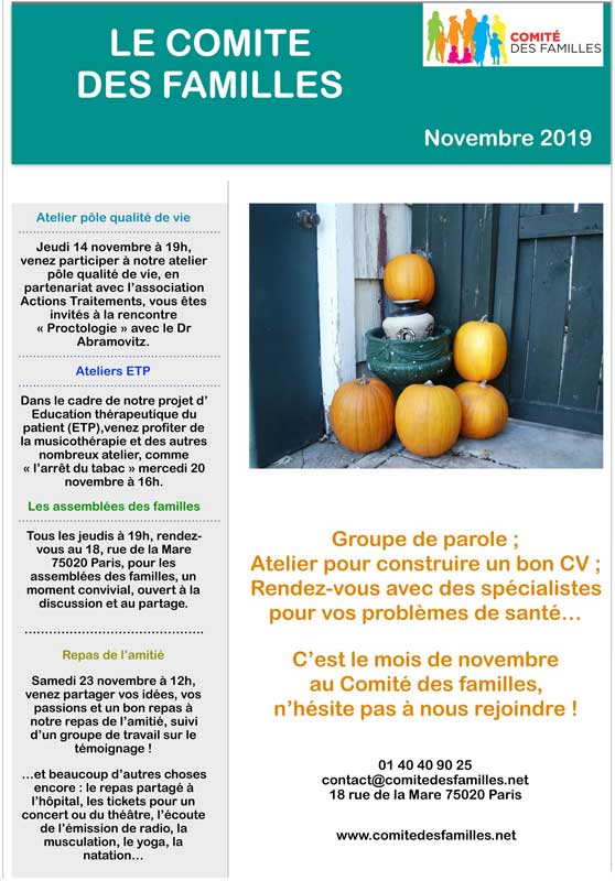Les activités du Comité des Familles – Novembre 2019