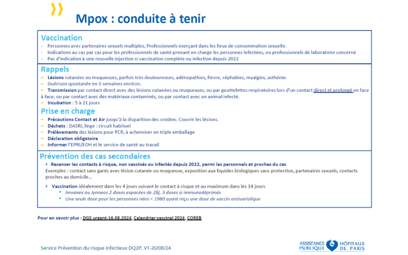 Mpox : conduite à tenir (professionnels de santé)